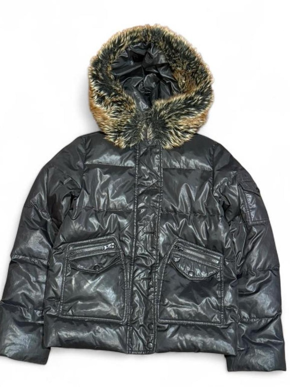 Y2K Faux Fur Hooded Black Puffer Bomber Jacket